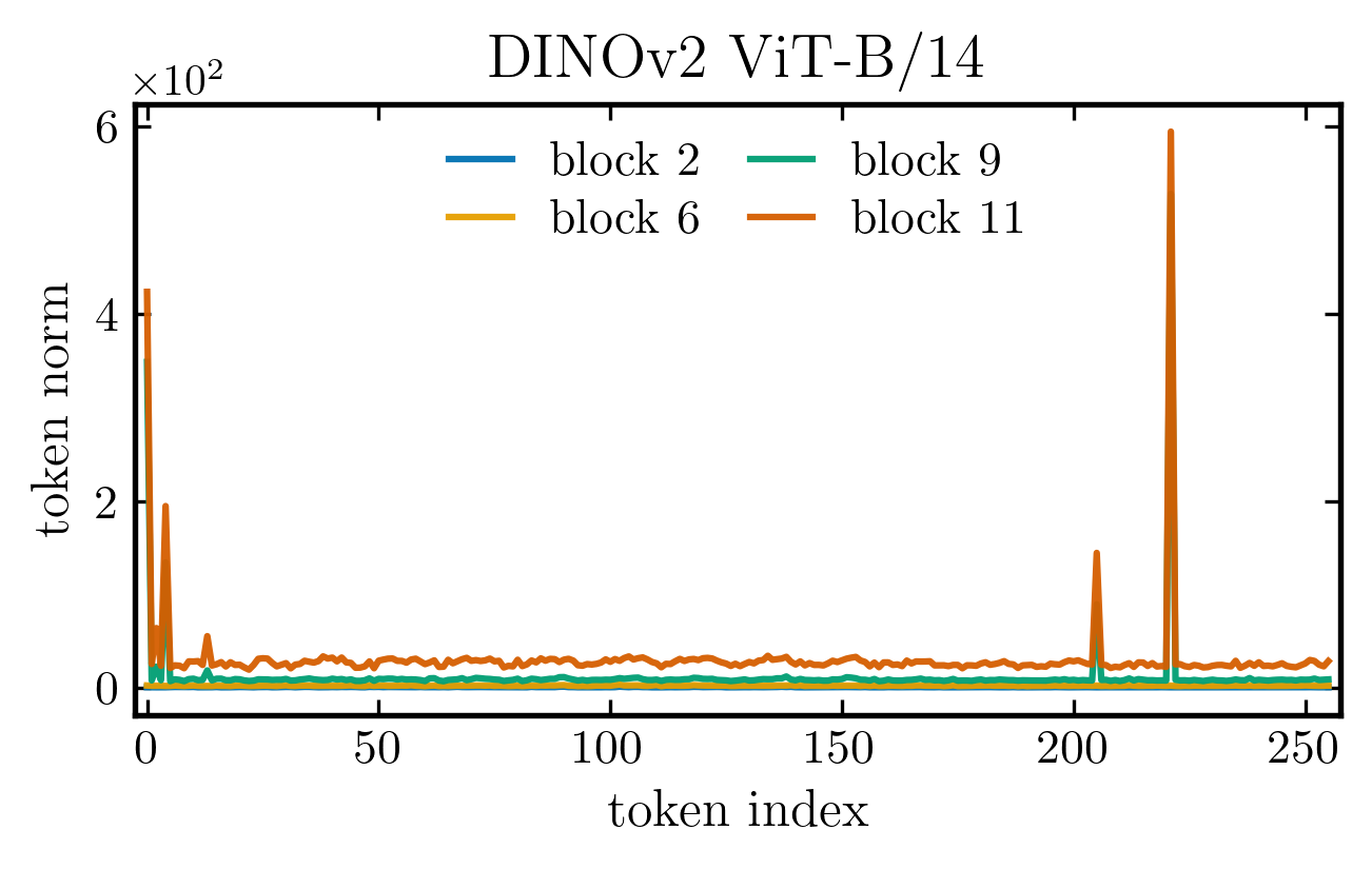 DINOv2 ViT-B token norms